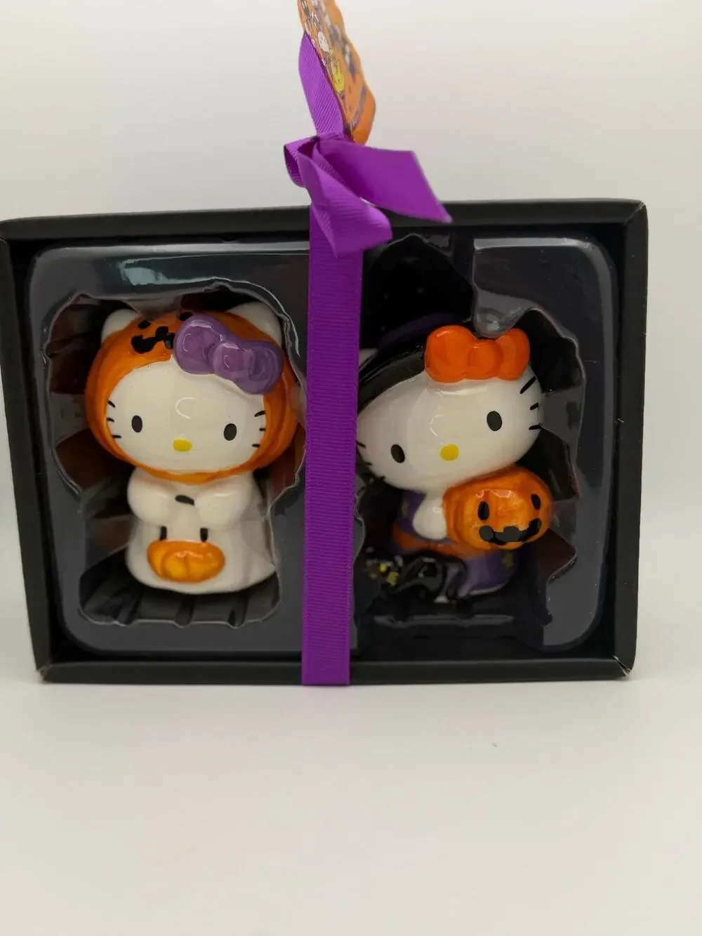 Hello Kitty Halloween Salt & Pepper Shaker Set Handcrafted Hand-Painted Ceramic